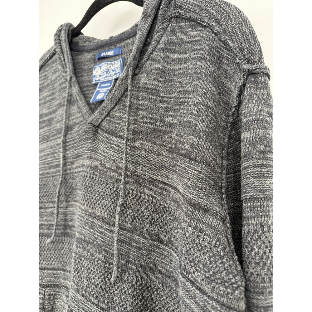 American Rag 100% Cotton Men XL Gray Marl Knit Hoodie Sweater Textured Pullover